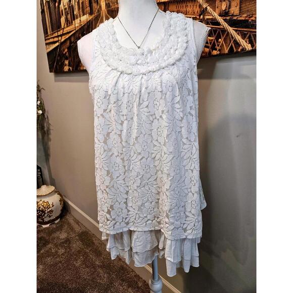 Mystree Tops - Mystree Elegant Floral Lace Tank Top - Size S #281